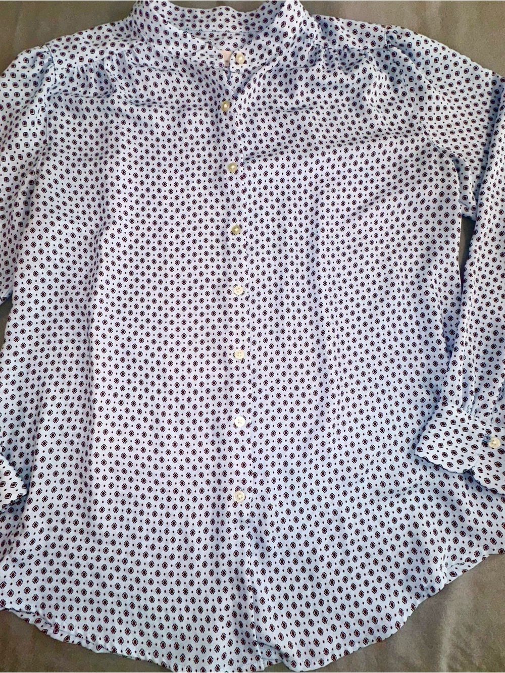 LOFT White Button-Up Shirt with Navy Dot preppy cottage, core, elegant, romantic